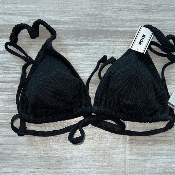 VS Pink Scrunchie Triangle Bikini Top Pure black swim size medium wireless - Picture 6 of 10
